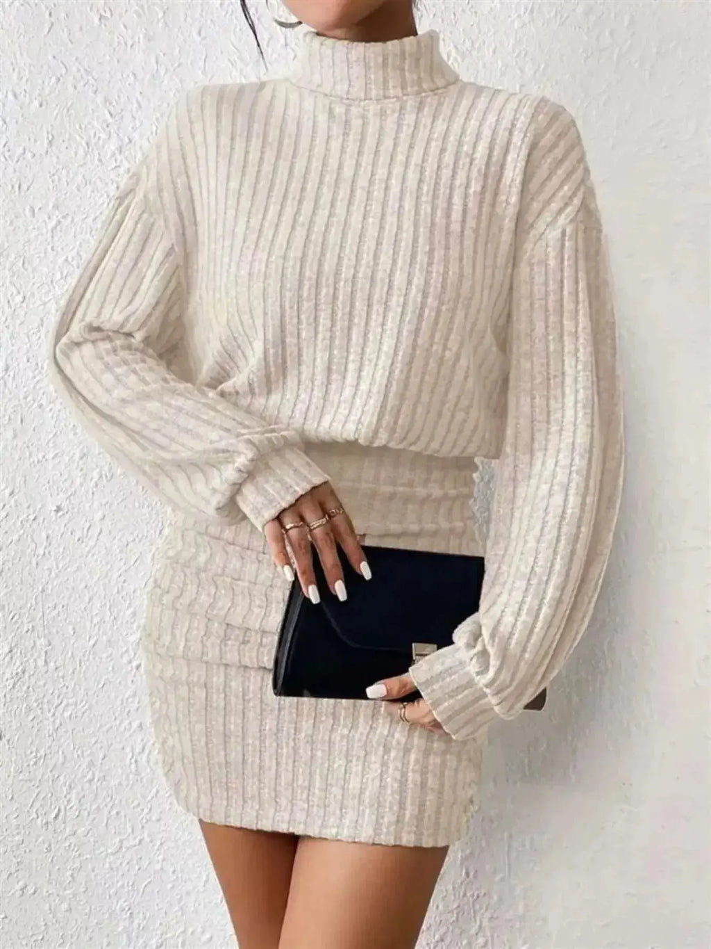 Ribbed Knit Turtleneck Bodycon Mini Dress - DaisyDrop 
