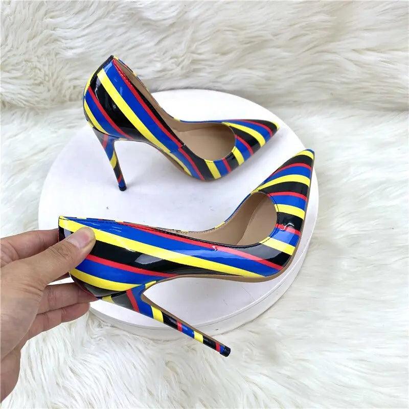 Multi-Color Stripes Print Pointy Toe eprolo