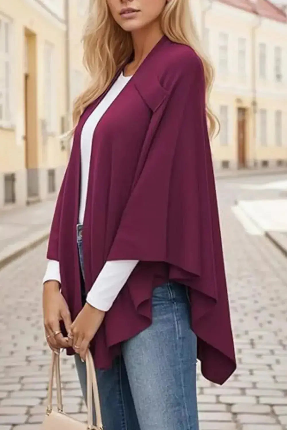 Draped Knitted Split Cape Shawl with Strap - DaisyDrop 