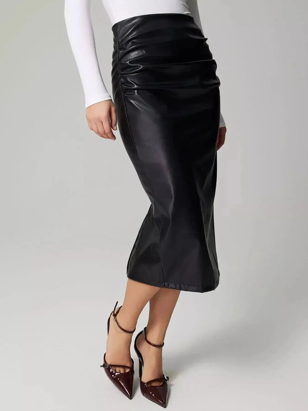 Slit Back Leather Skirt - DaisyDrop 