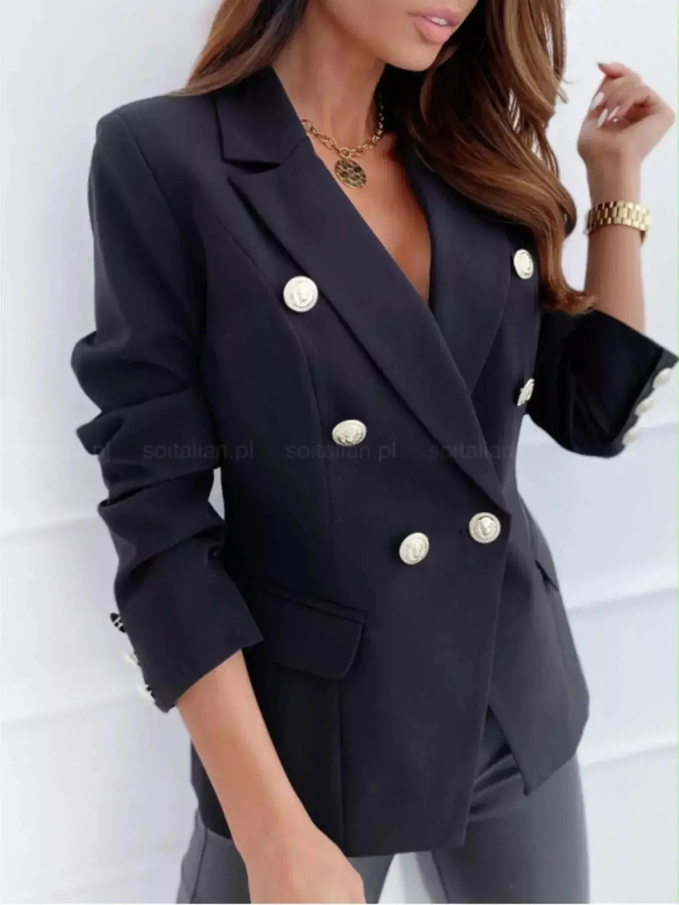 Double-Breasted Long Sleeve Blazer - DaisyDrop 