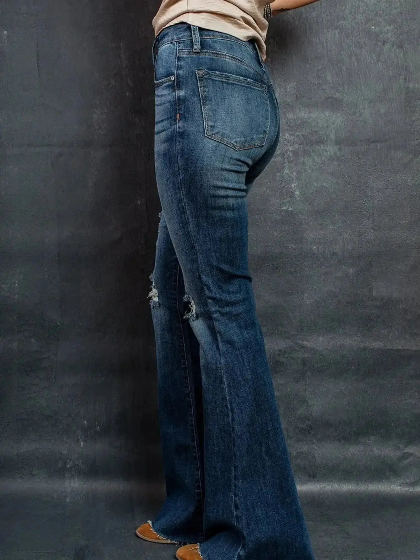 Distressed High-Waisted Flare Jeans - DaisyDrop 