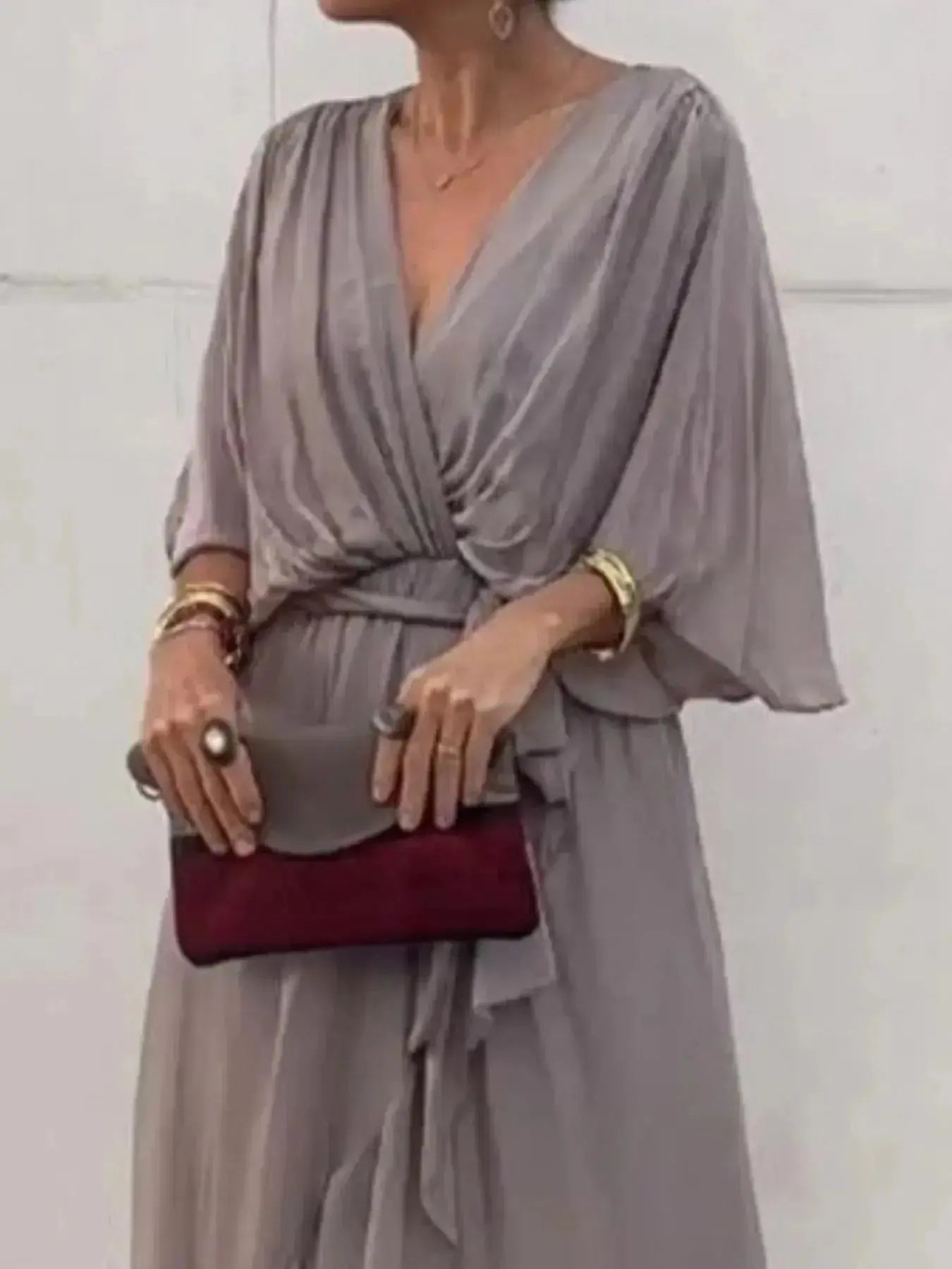 Full Size Flowy Tie Front Midi Dress with Flutter Sleeves Plus Size - DaisyDrop 