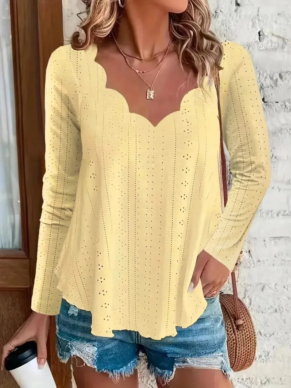 Eyelet Long Sleeve Blouse - DaisyDrop 