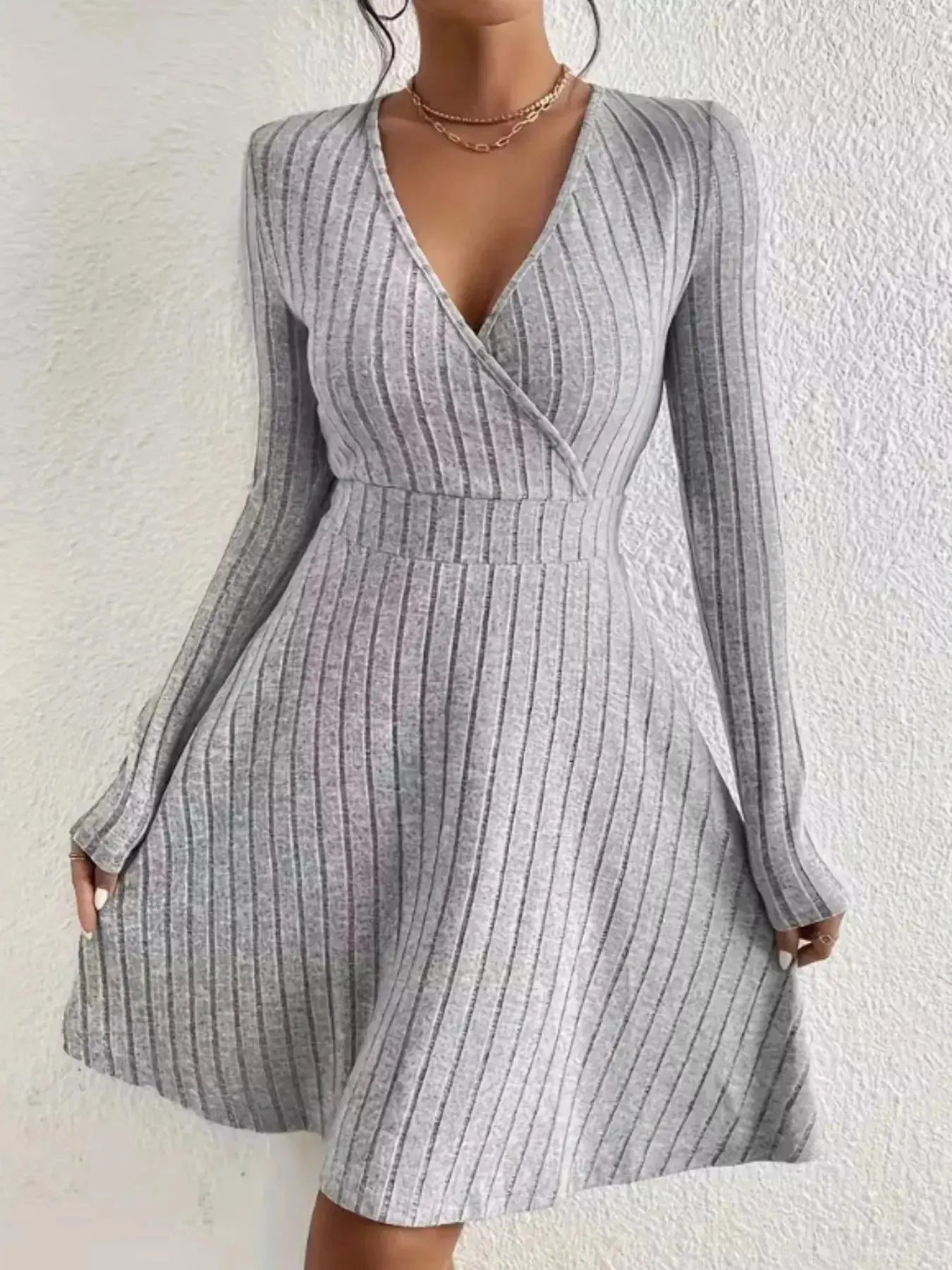 Ribbed Knit Wrap Mini Dress - DaisyDrop 