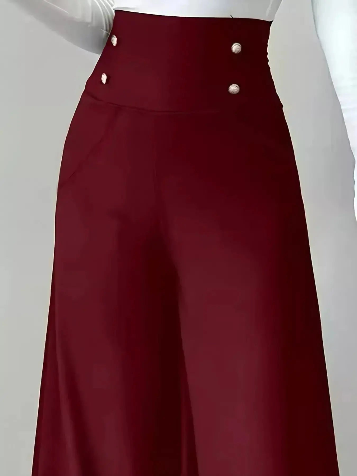 High Waist Wide Leg Button Decor Pants - DaisyDrop 