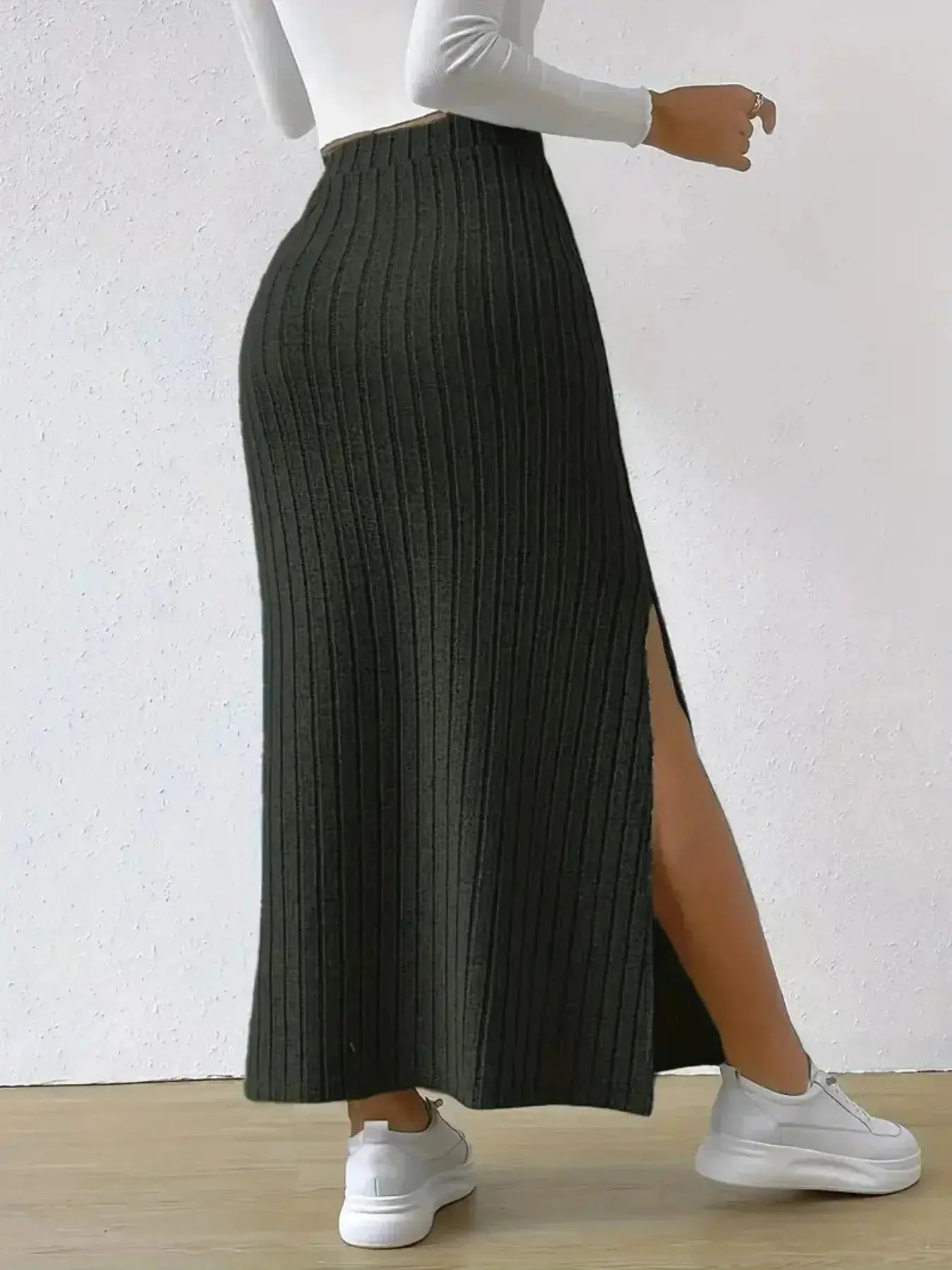 High Waist Ribbed Knit Maxi Skirt - DaisyDrop 