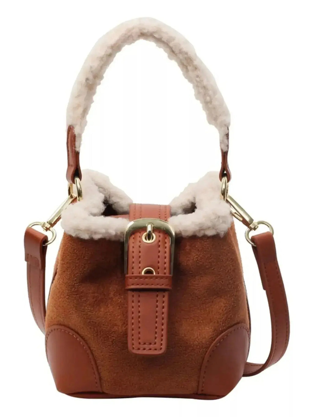 Fuzzy Trim Bucket Crossbody Bag - DaisyDrop 