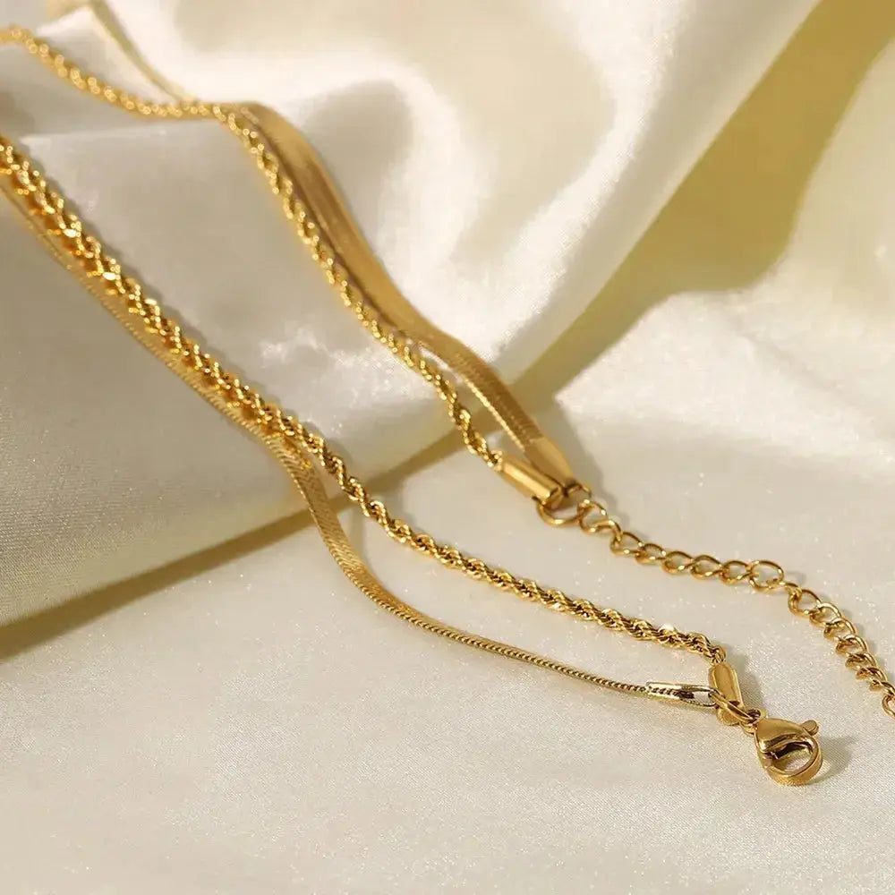 18K Gold-Plated Double-Layered Necklace - DaisyDrop 