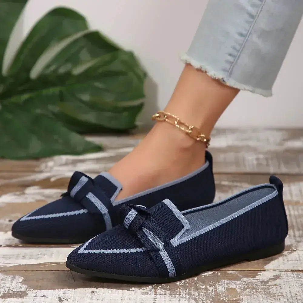 Bow Contrast Trim Point Toe Loafers - DaisyDrop 
