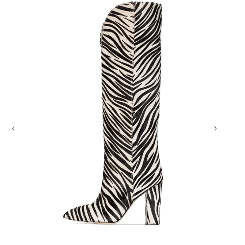 Zebra Pattern Knee High Boots Women Imitation Horse Hair Suede