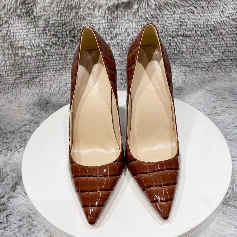 Tikicup Coffee Brown Crocodile Effect Sexy Pointy Toe eprolo
