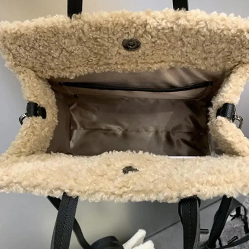 Casual Solid Large Totes Bags for Women Winter Soft Plush Women's Handbags Luxury Big Capacity Women Shoulder Bags New eprolo