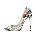Poster Letter Mouse Printed Thin High Heel Pointed Toe eprolo
