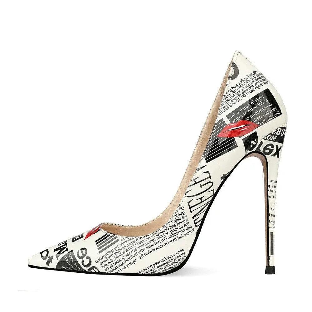 Poster Letter Mouse Printed Thin High Heel Pointed Toe eprolo