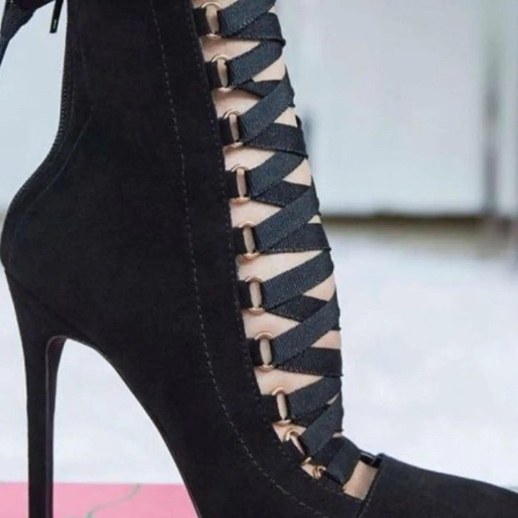 Cross-Strap Oxford Stiletto Heel Boots Pointed Toe eprolo