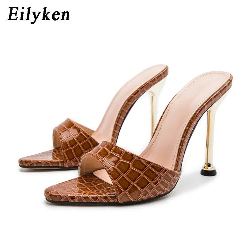 Eilyken Summer New Women Slippers Snake Print Mule High Heels eprolo