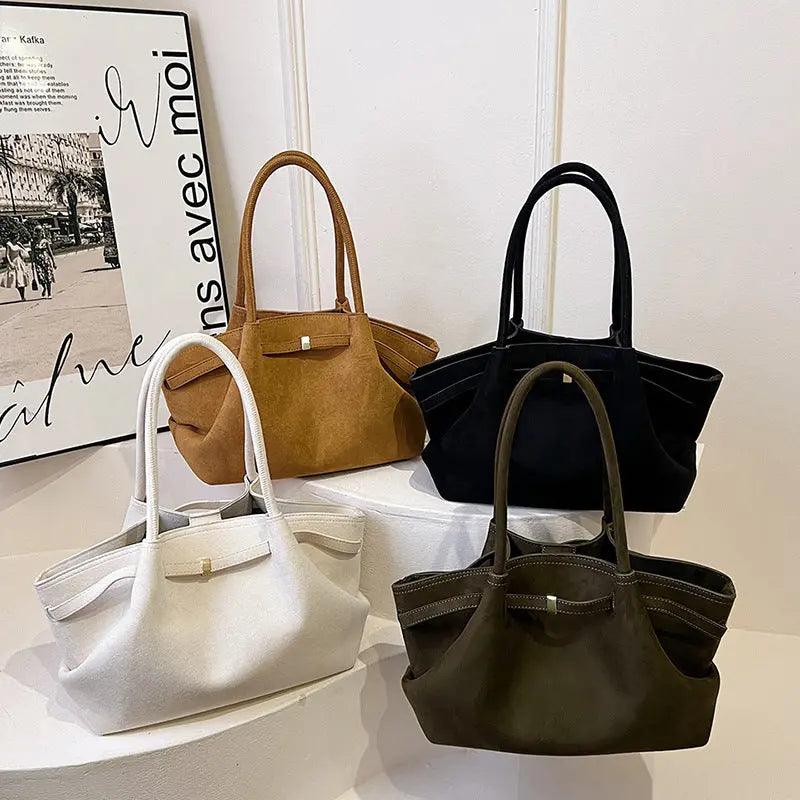 Suede tote bag for women large capacity commuting retro handbag eprolo
