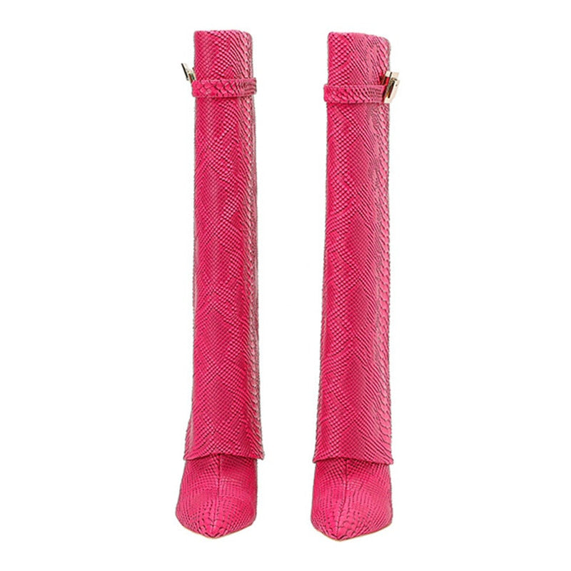 Genuine Leather  Metal Decoration Women's high boots