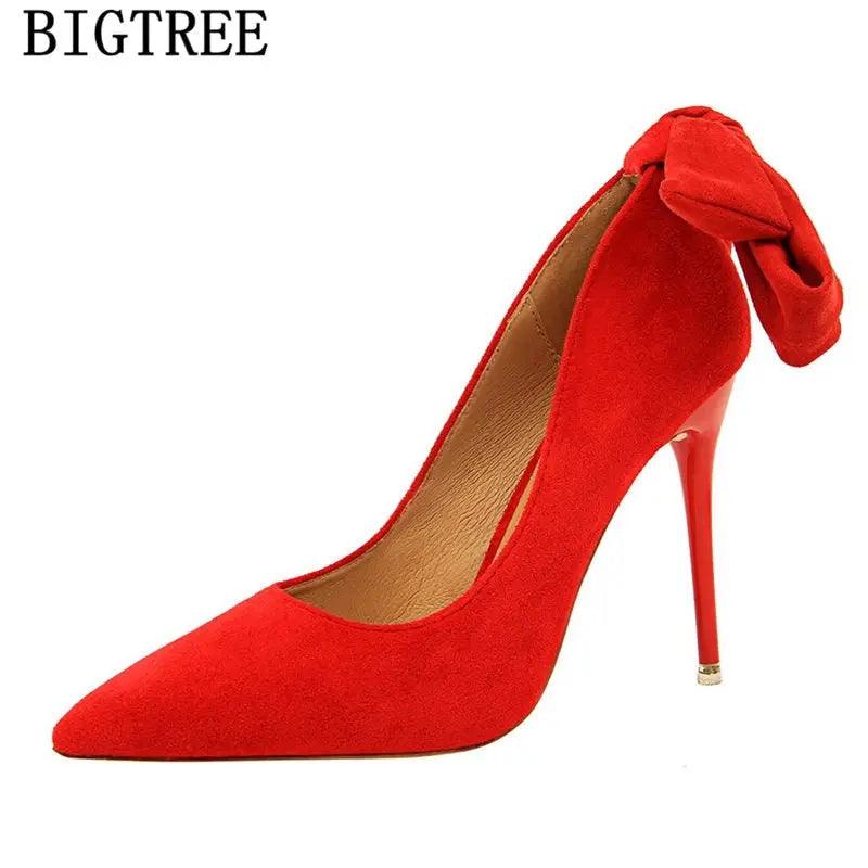 dress shoes women stiletto moccasin bigtree shoes Butterfly knot new arrival 2019 green shoes for women luxury high heels buty eprolo