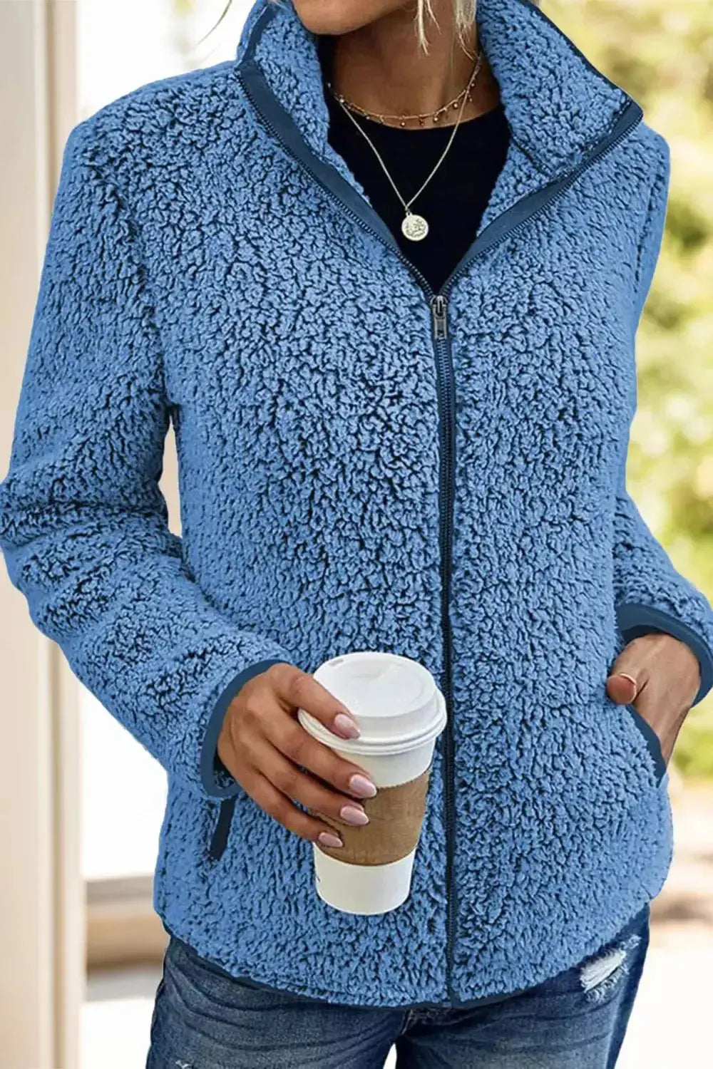Pocketed Zip Up Turtleneck Jacket - DaisyDrop 