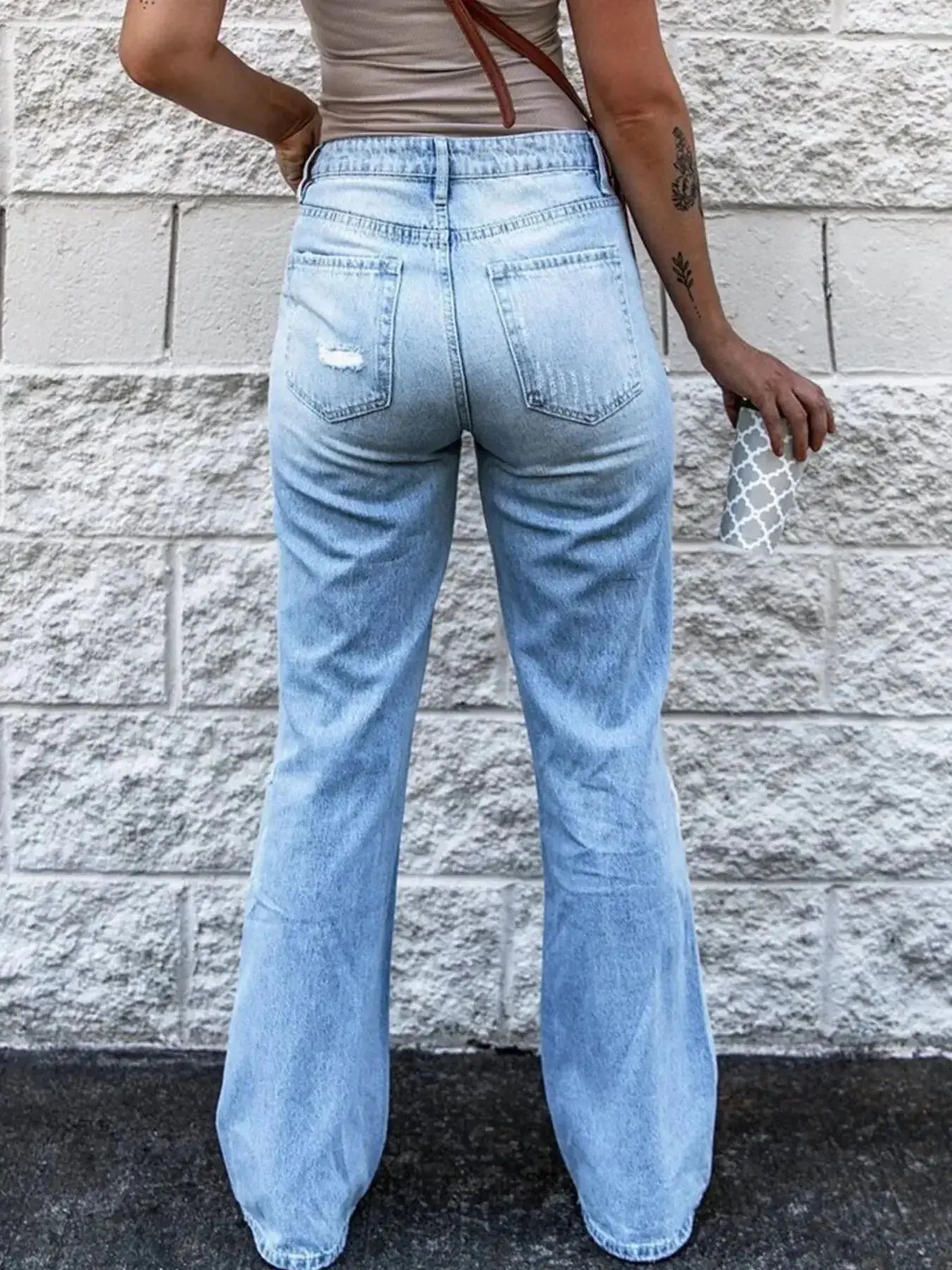 High Waist Distressed Jeans - DaisyDrop 