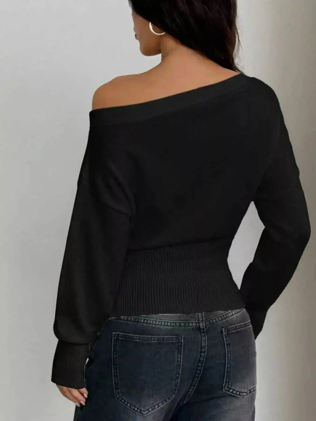 One Shoulder Cropped Sweater - DaisyDrop 