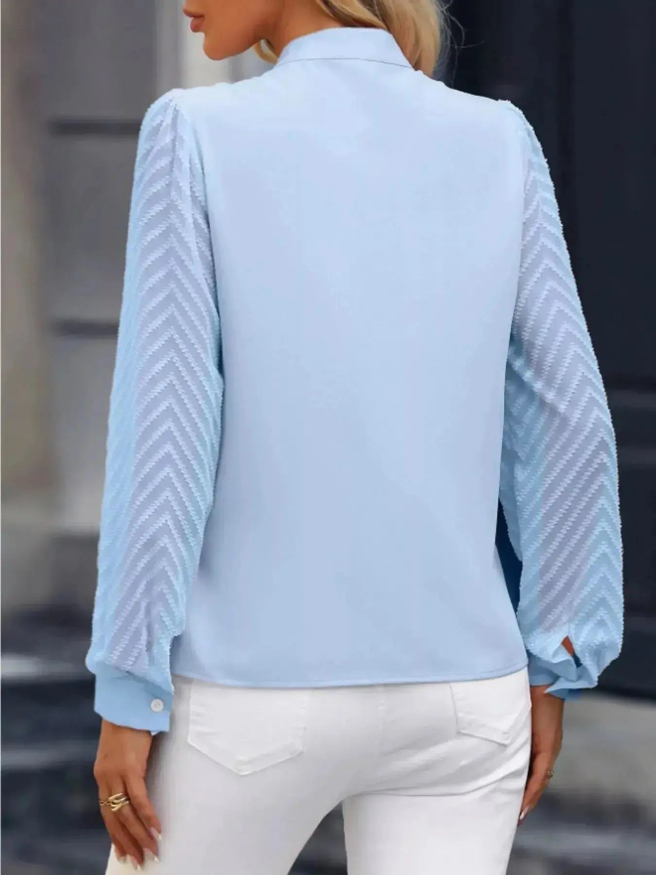 Notched Long Sleeve Blouse - DaisyDrop 