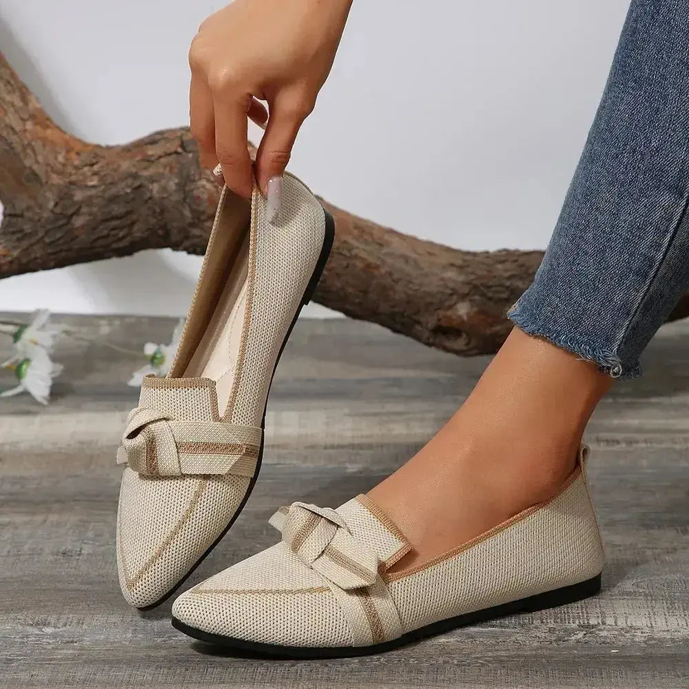 Bow Contrast Trim Point Toe Loafers - DaisyDrop 