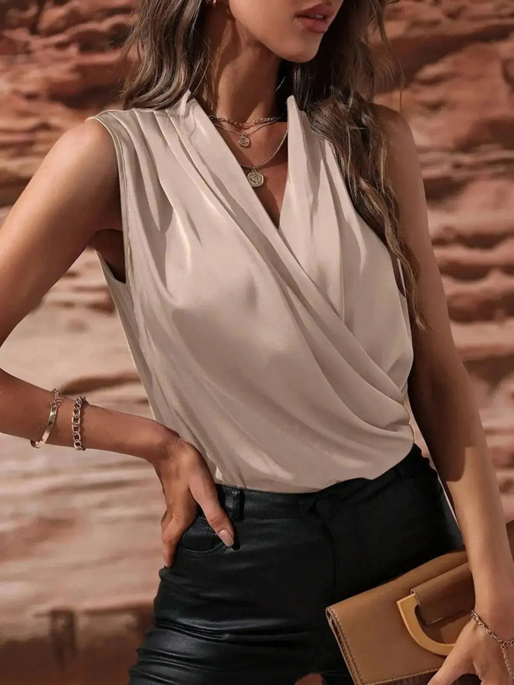 Sleeveless Wrap Draped Blouse - DaisyDrop 