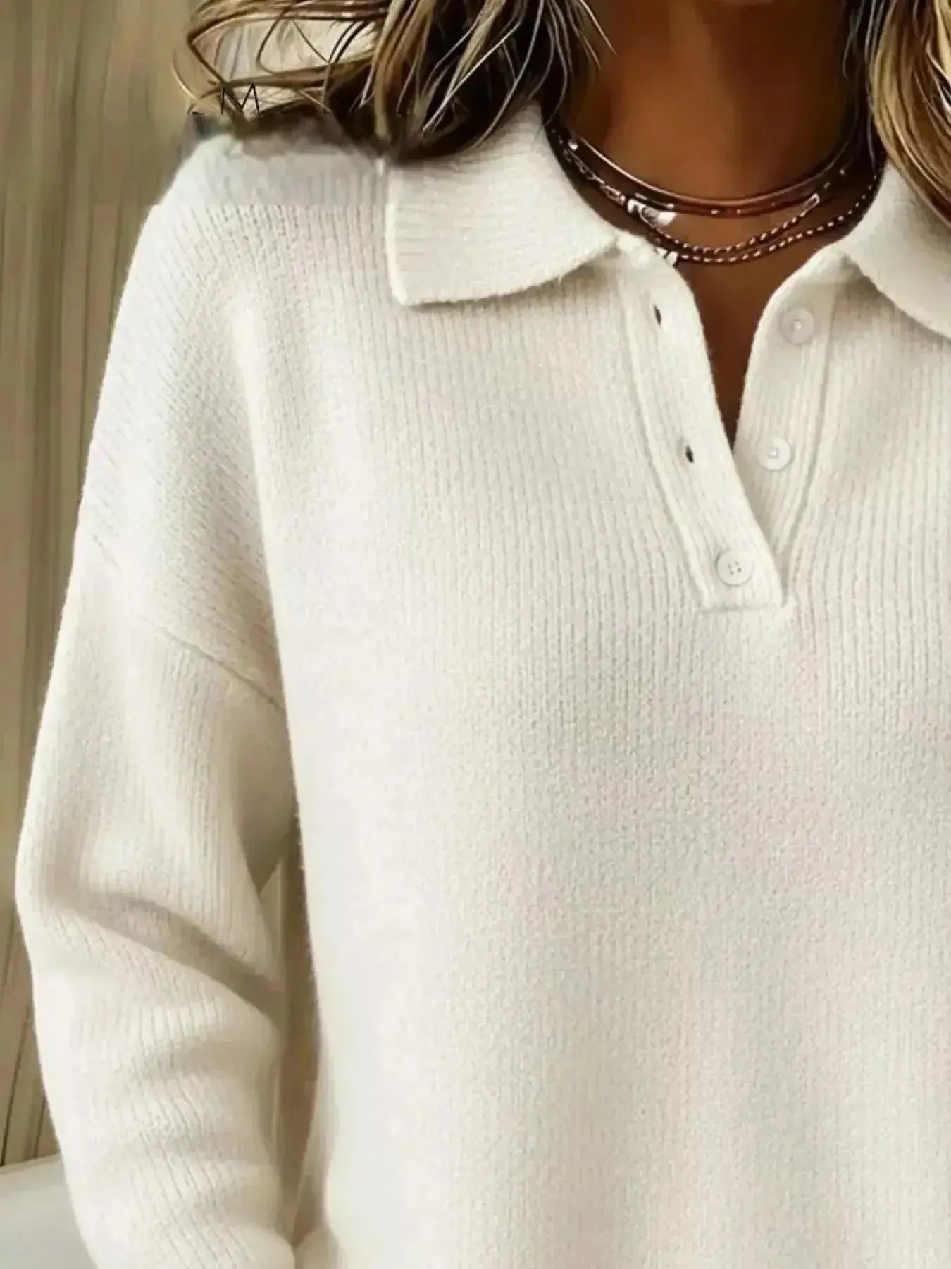 Full Size Half Button Collar Drop Shoulder Sweater Plus Size - DaisyDrop 