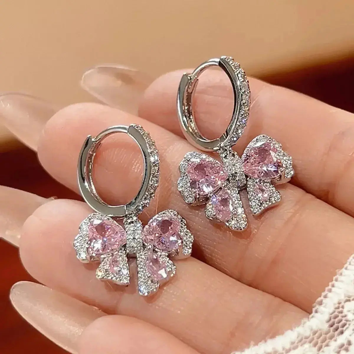 Zircon Bowknot Drop Earrings - DaisyDrop 