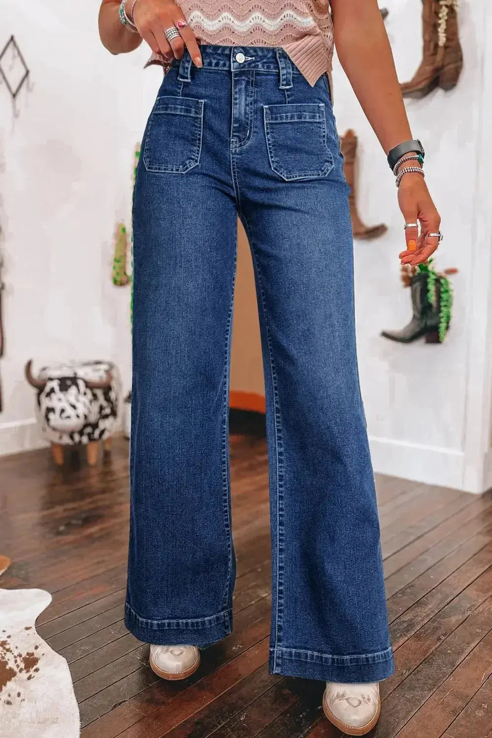 Wide Leg Pocketed High Waist Jeans - DaisyDrop 