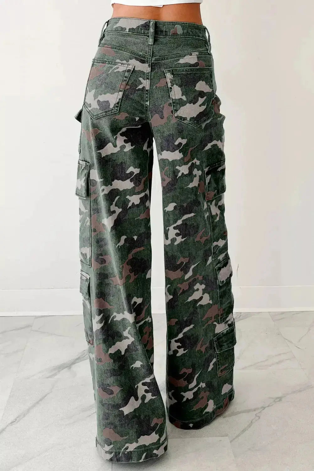 Camo Print High Waist Cargo Pants - DaisyDrop 