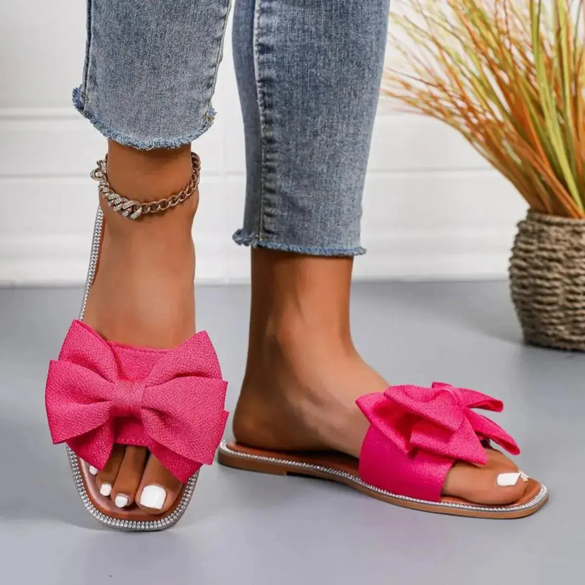 Bow Open Toe Flats Sandals - DaisyDrop 
