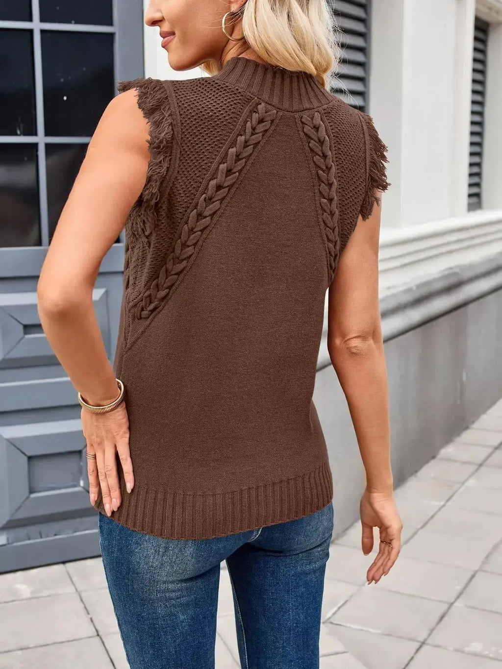 Braided Trim Fringe Sweater Top - DaisyDrop 