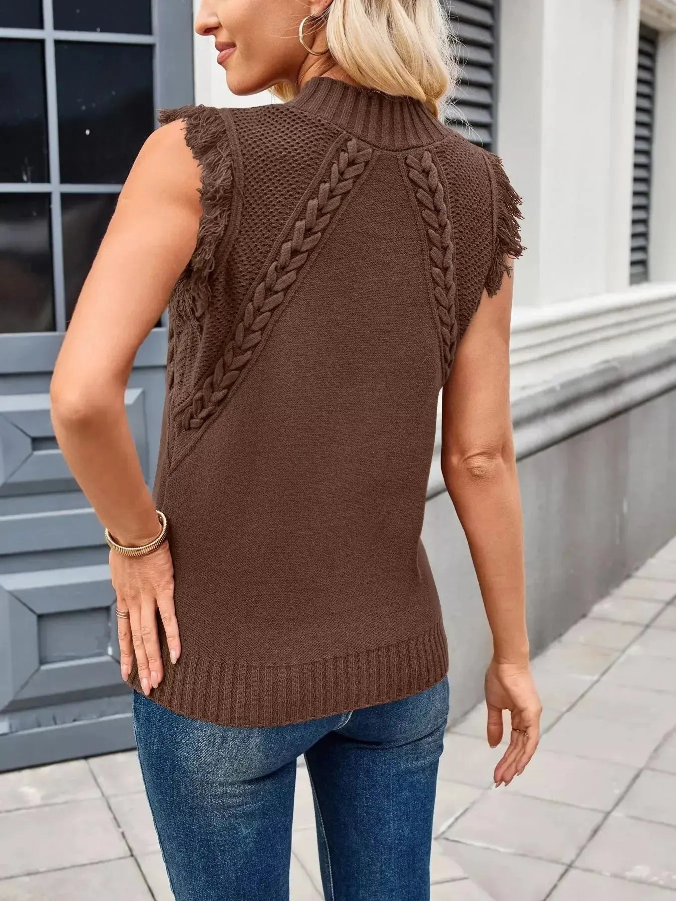 Braided Trim Fringe Sweater Top - DaisyDrop 