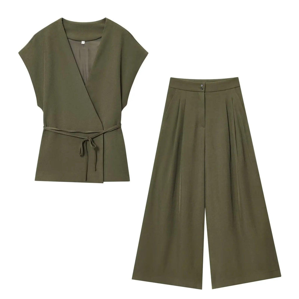 Bow tie tied top+blended pants set eprolo