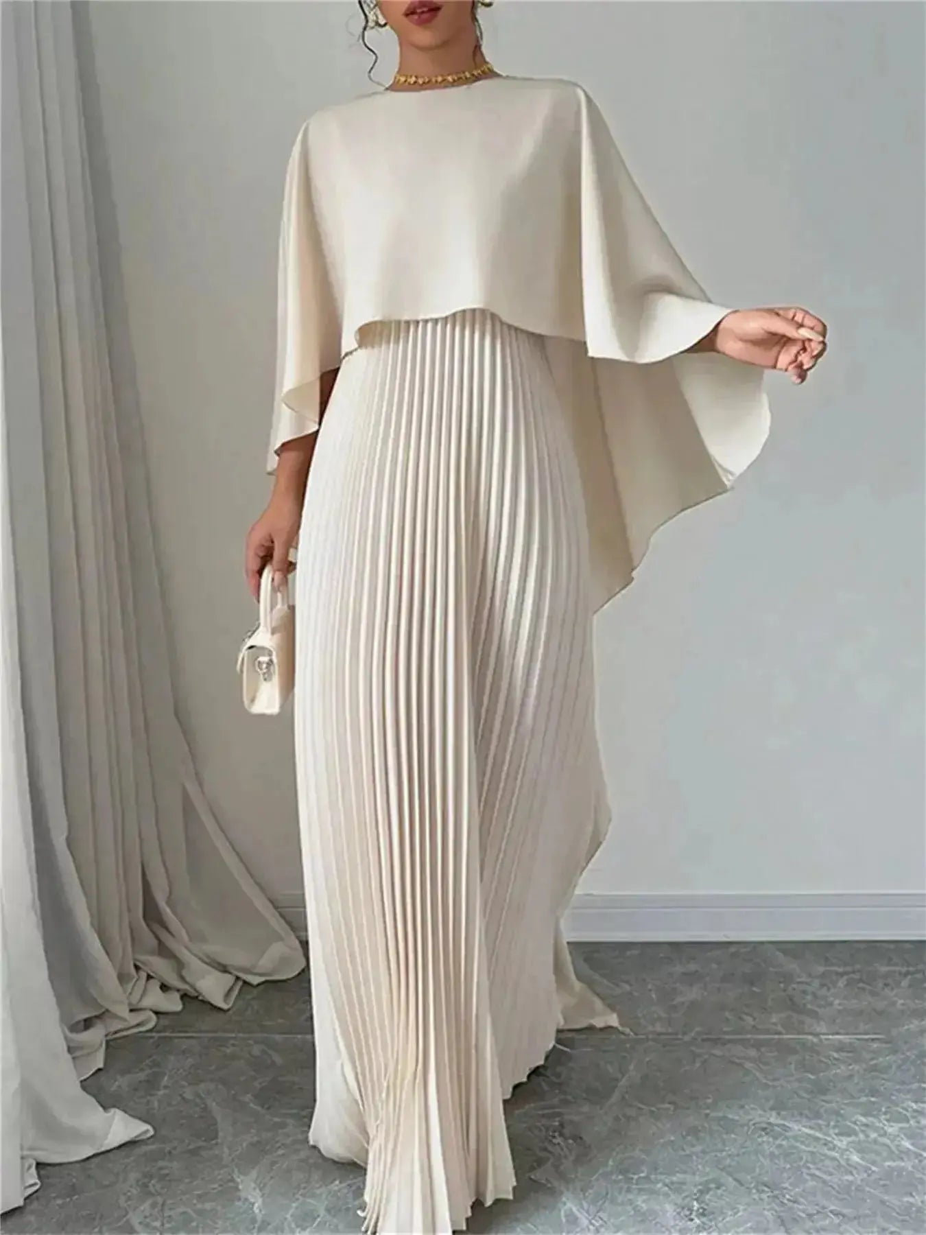 Cape Pleated Maxi Dress - DaisyDrop 