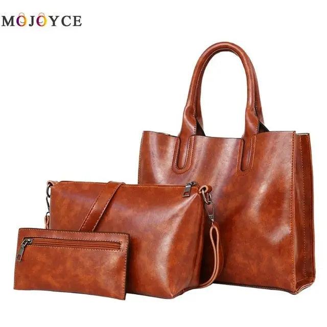 3 Pcs/Set Oil Wax Leather Women Handbags eprolo