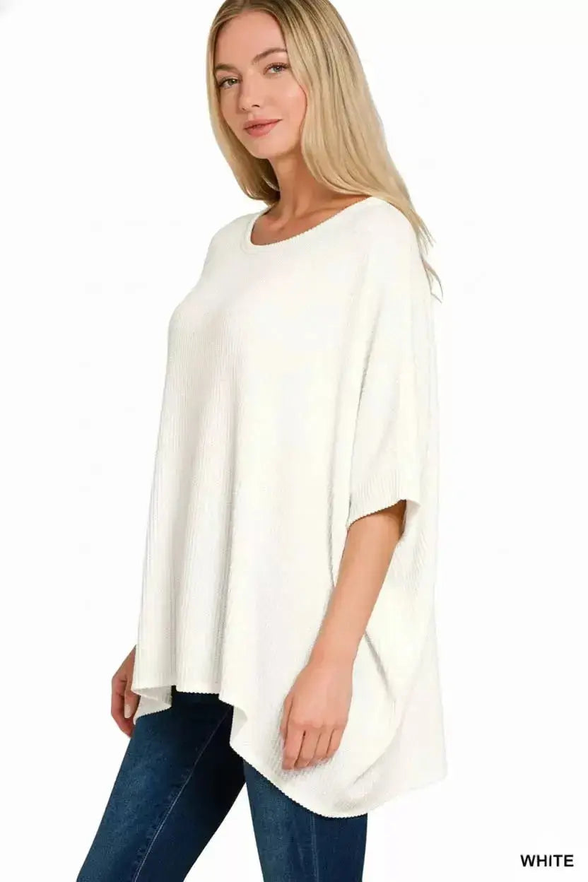 Zenana Raised Ribbed Bat Sleeve Top - DaisyDrop 