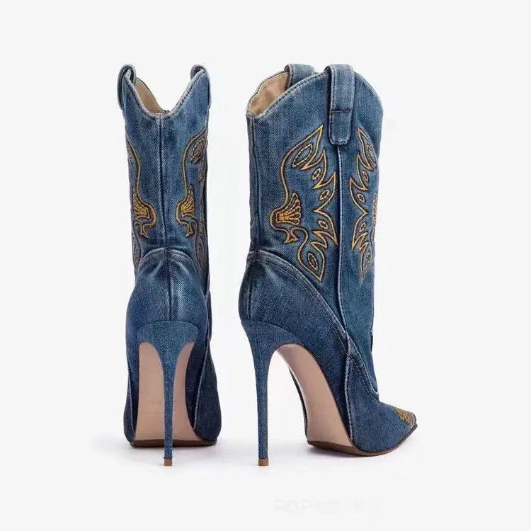 Embroidered Western cowboy style high heel Pointy Toe eprolo