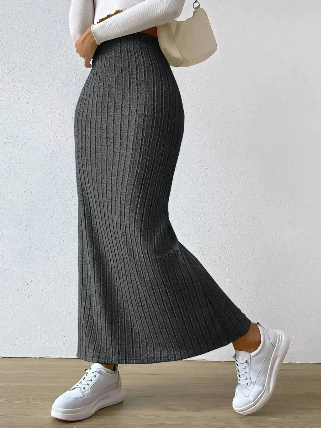 High Waist Ribbed Knit Maxi Skirt - DaisyDrop 