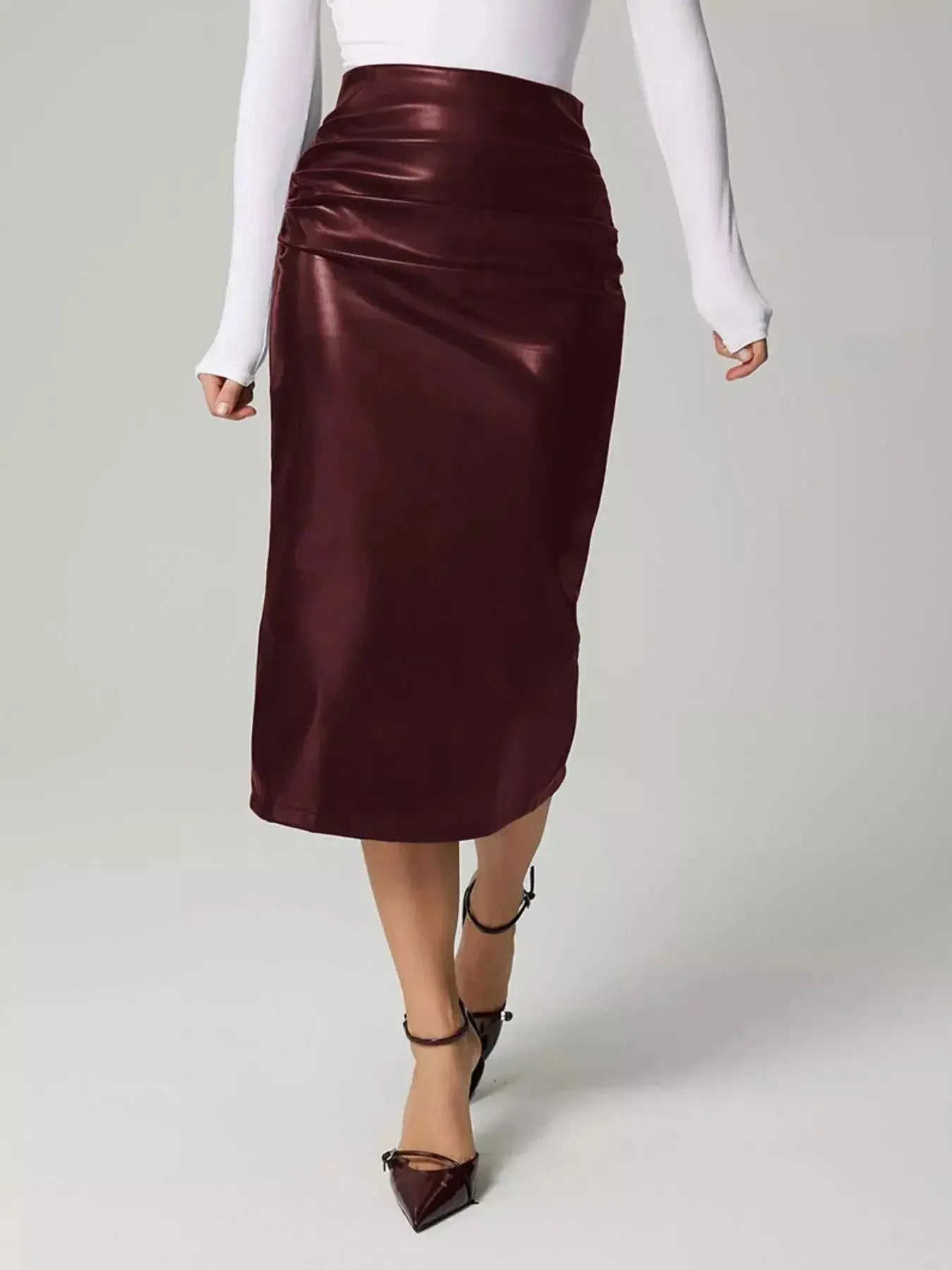 Slit Back Leather Skirt - DaisyDrop 