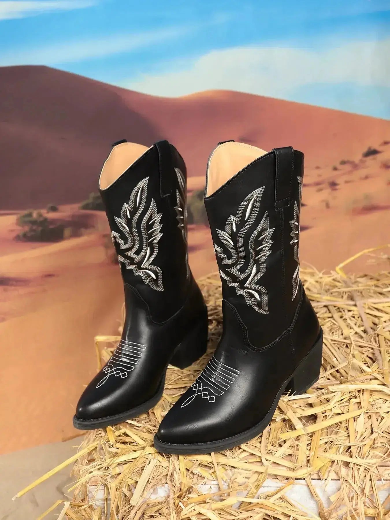 Point Toe Block Heel Boots - DaisyDrop 