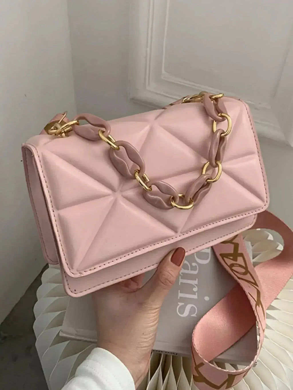 Quilted Adjustable Strap Crossbody Bag - DaisyDrop 