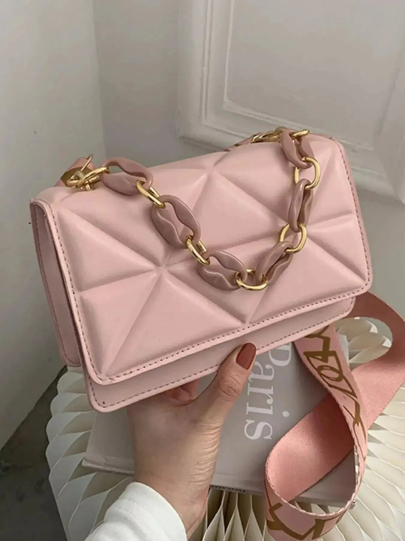 Quilted Adjustable Strap Crossbody Bag - DaisyDrop 