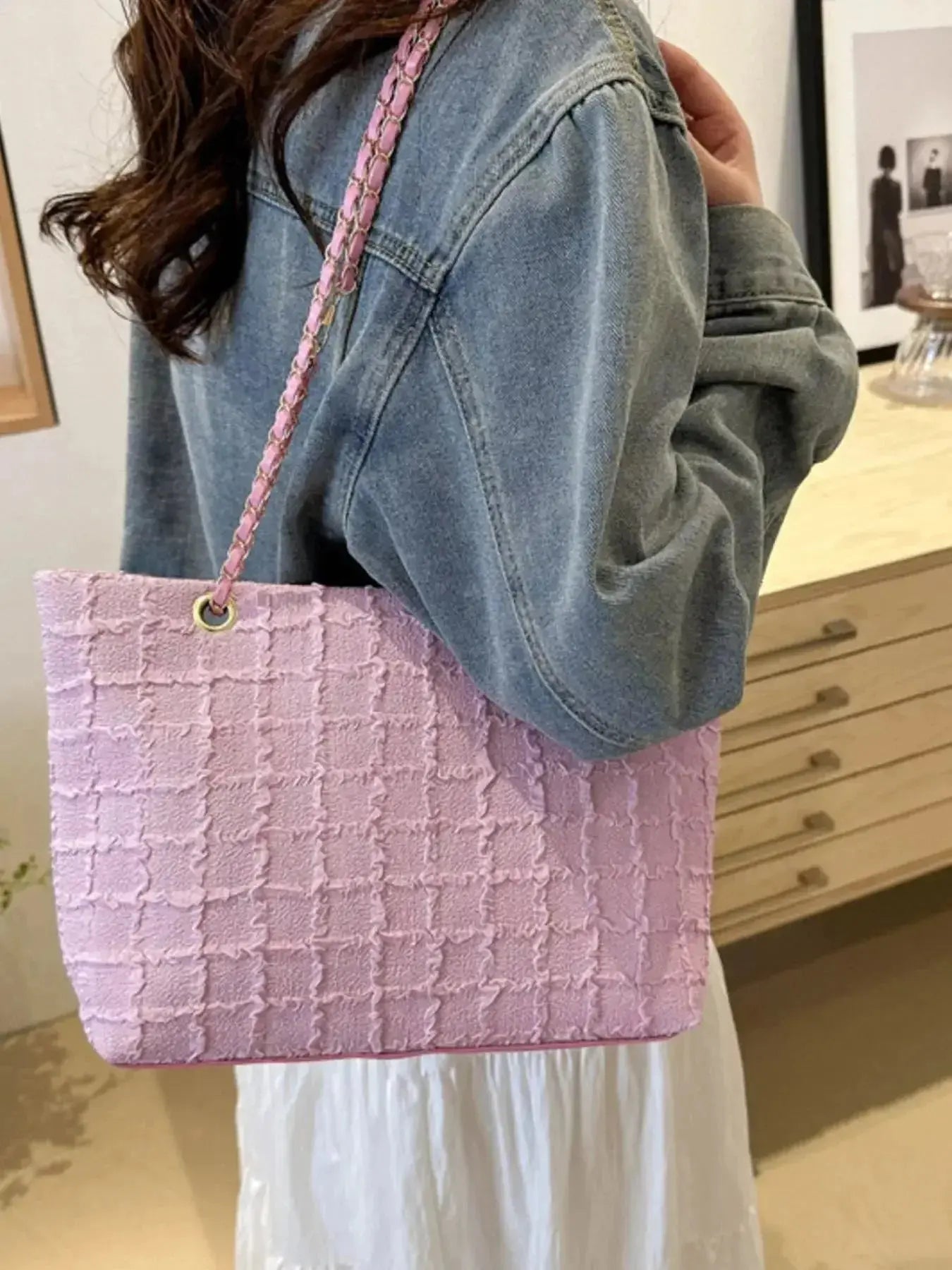 Tweed Chain Shoulder Bag - DaisyDrop 