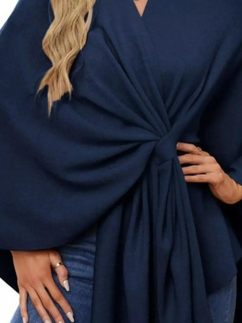 Solid Color Tie-Front Knit Cape Top - DaisyDrop 