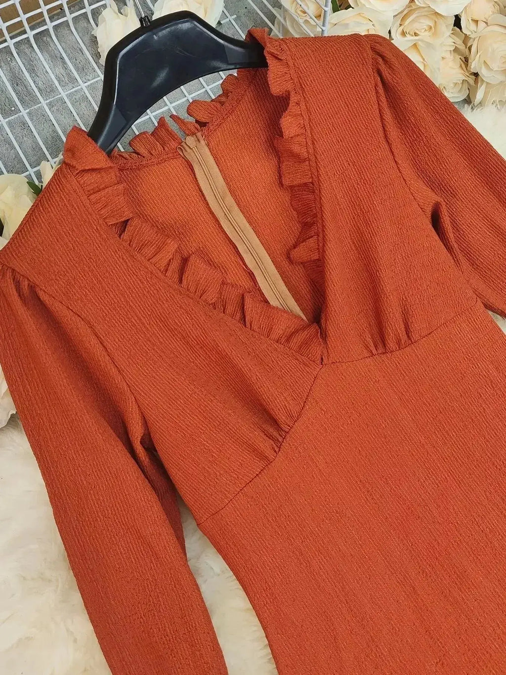 Ruffled High-Low Long Sleeve Dress - DaisyDrop 